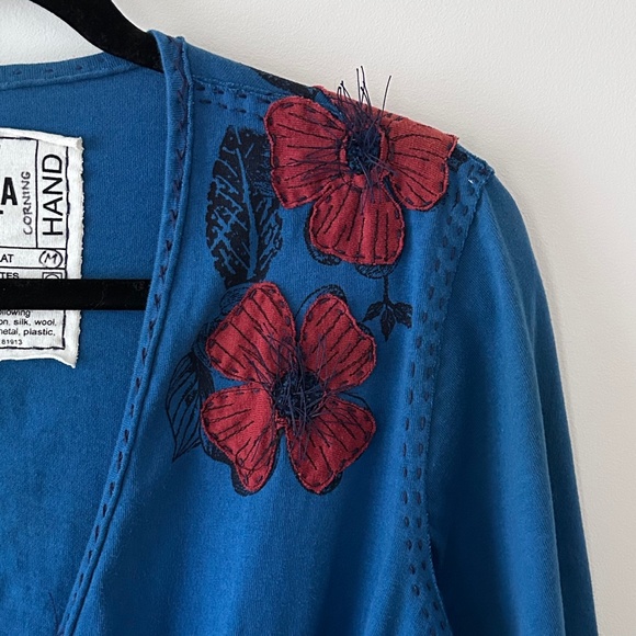 Anthropologie Project Alabama Green T Cotton Blue Floral Handmade Wrap Top - Picture 7 of 16